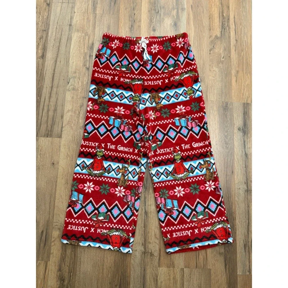 Justice x The Grinch Girls 10 Plush Fleece Pajama Pants Christmas Red MP